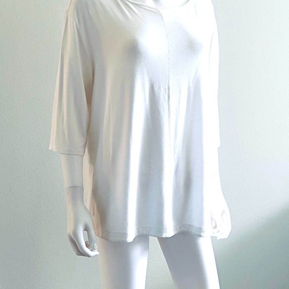 J Jill Wearever Collection Round Neck 3/4 Sleeve, White Top Tunic,  L